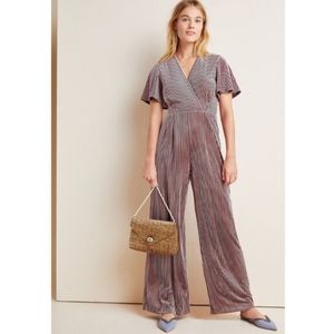 Anthropologie Hutch Paulina Velvet Wide Leg Jumpsuit Pink